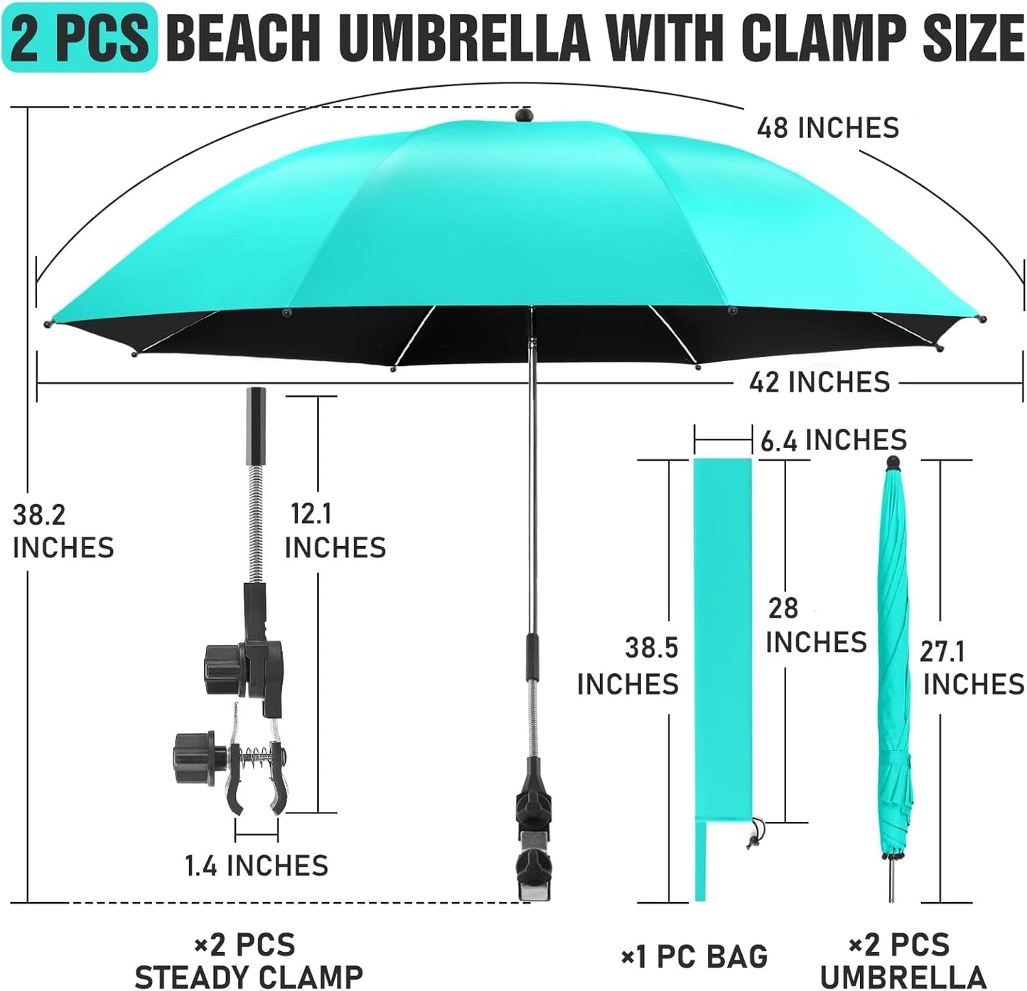 Skiennix Beach Umbrella - 360° Adjustable UPF50+ Sun Protection for Chairs | 2-Pack