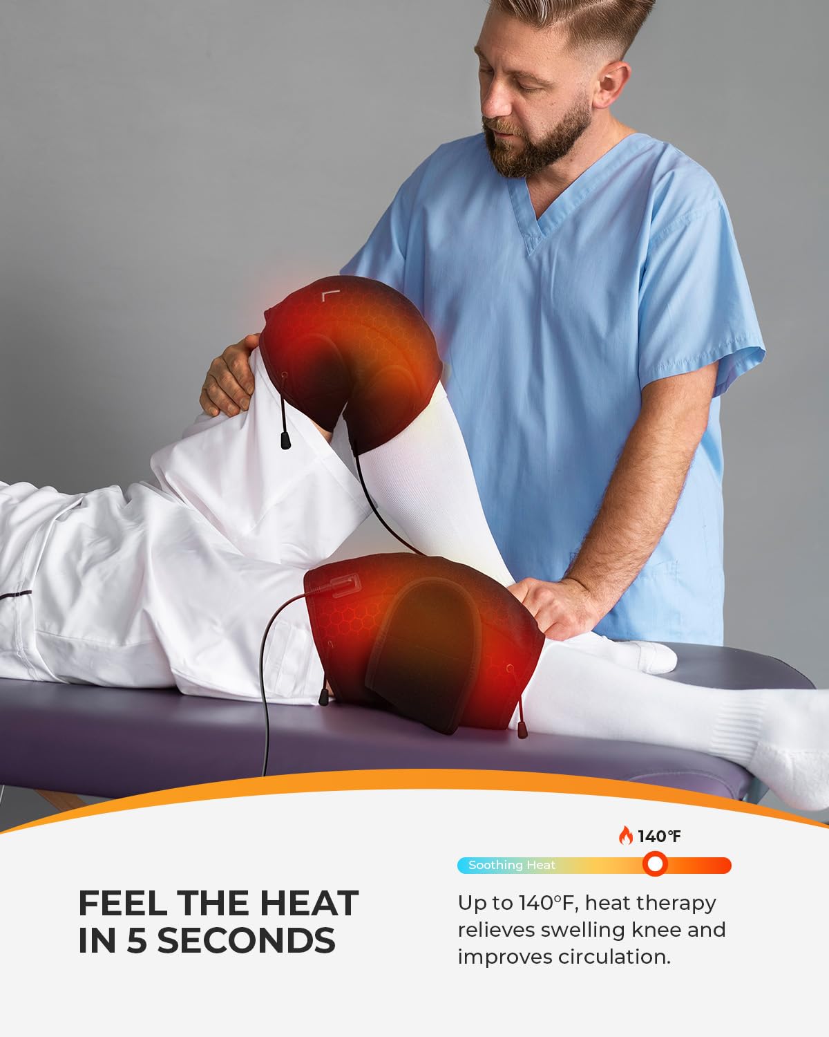CooCoCo FSA Eligible Knee Massager with Adjustable Vibration Motor, Knee Heating Pad for Pain Relief, Knee Massager with Heat, Heating Pad for Knee
