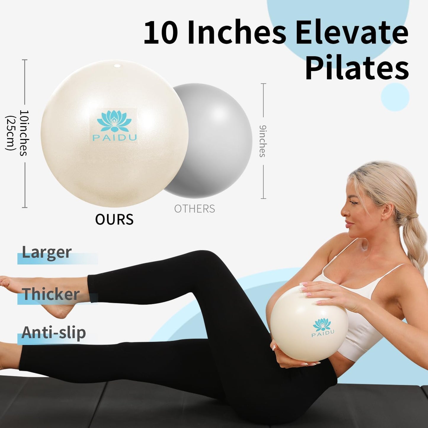 PAIDU Pilates Ball - 10-Inch Anti-Explosion Mini Yoga Ball for Core Training & Stability Exercises