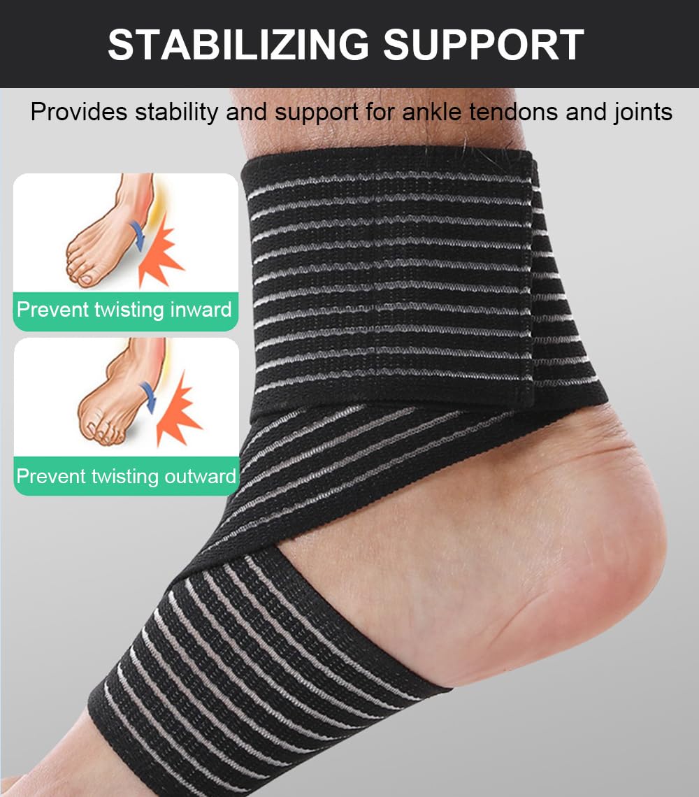 2 PCS Ankle Braces for Men Women, Ankle Compression Sleeve Long Wraps Plantar Fasciitis Brace Plantar Fasciitis Relief, Arch Support Wraps Ankle Brace for Sprained Ankle (Black)