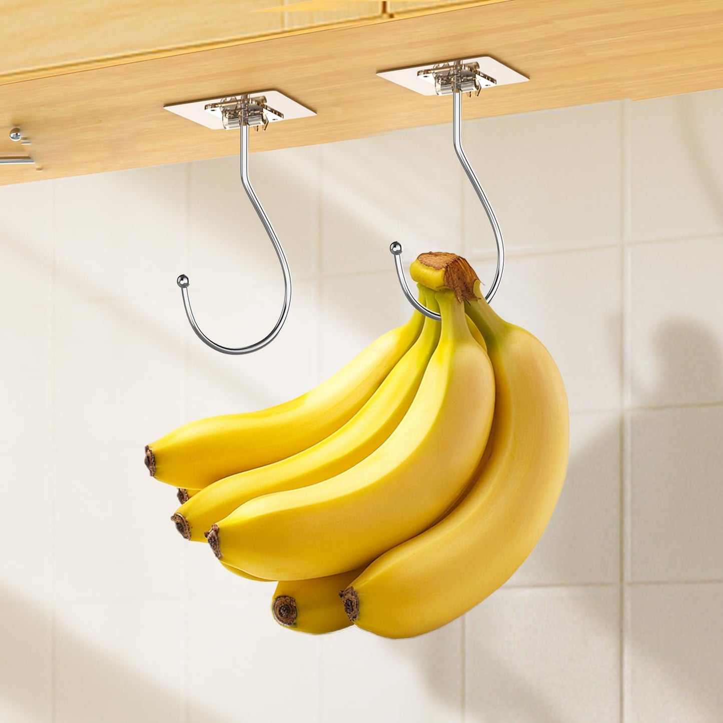 Latoxcaa Banana Hook for Hanging Heavy-Duty 13Ib(Max) 2 Pack, Folding Banana Hanger Under Cabinet, Banana Holder Self Adhesive Traceless Clear for Keep Fresh & Kitchen Space Saving-12 cm