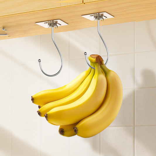 Latoxcaa Banana Hook for Hanging Heavy-Duty 13Ib(Max) 2 Pack, Folding Banana Hanger Under Cabinet, Banana Holder Self Adhesive Traceless Clear for Keep Fresh & Kitchen Space Saving-12 cm