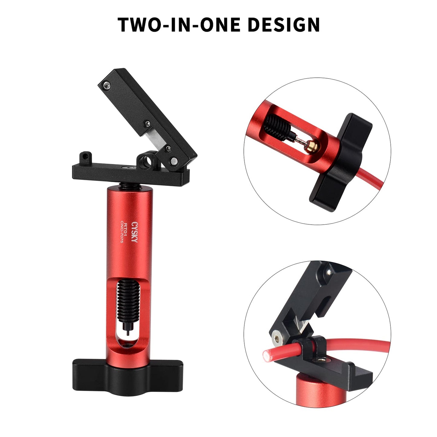 CYSKY 2 in 1 Upgraded Needle Driver Insertion Tool with Hydraulic Hose Cutter for MTB Road Bike, Olive Banjo Fitting Insert Install Tool (Red)