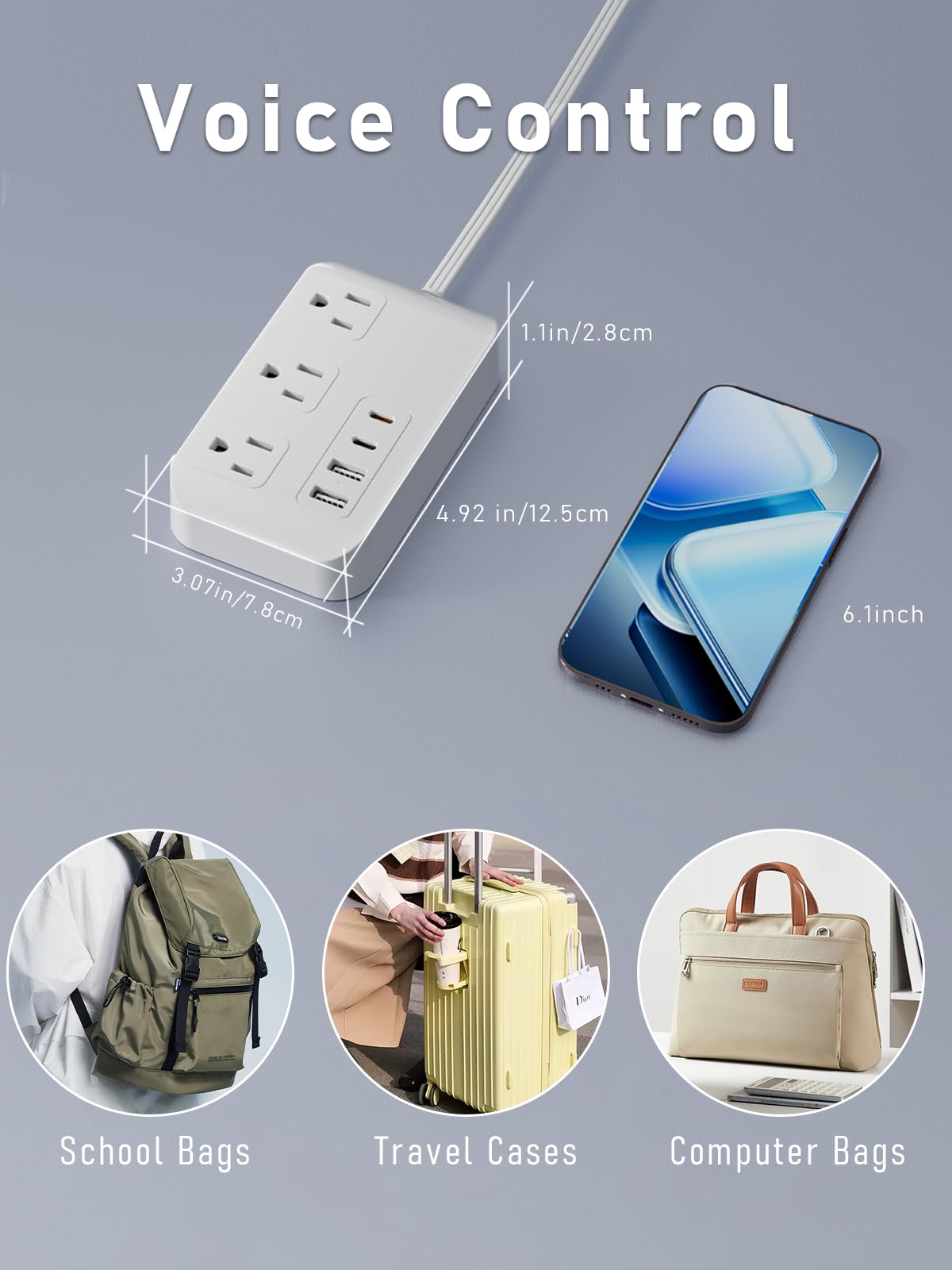 Power Strip-6FT Extension Cord Flat Wall Plug,3 Outlets 2 USB,2 USB-C,PD20W Charging Ports,Electrical Outlet,Flat Plug Power Strip,Outlet Extender,Cruise Ship Essentials for Home Dorm Room Essentials