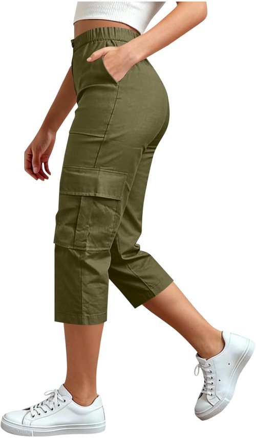 LRMQS Cargo Capris for Women - Plus Size High-Waisted Casual Pants with Pockets | Summer Comfort