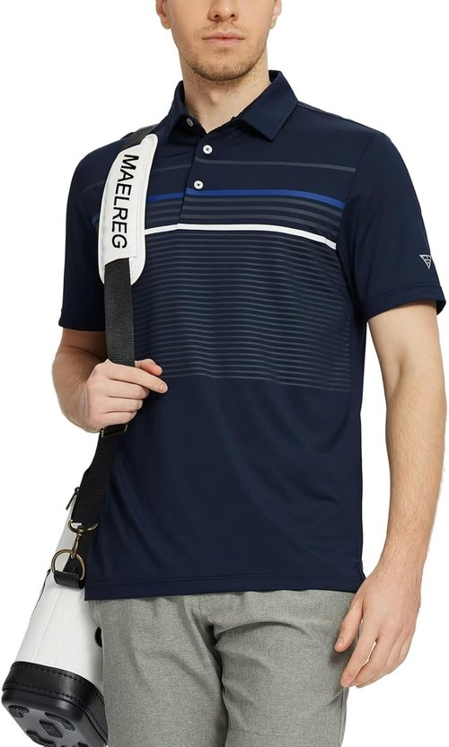 M MAELREG Golf Shirts for Men - Moisture-Wicking Short Sleeve Polo | Casual Striped Print