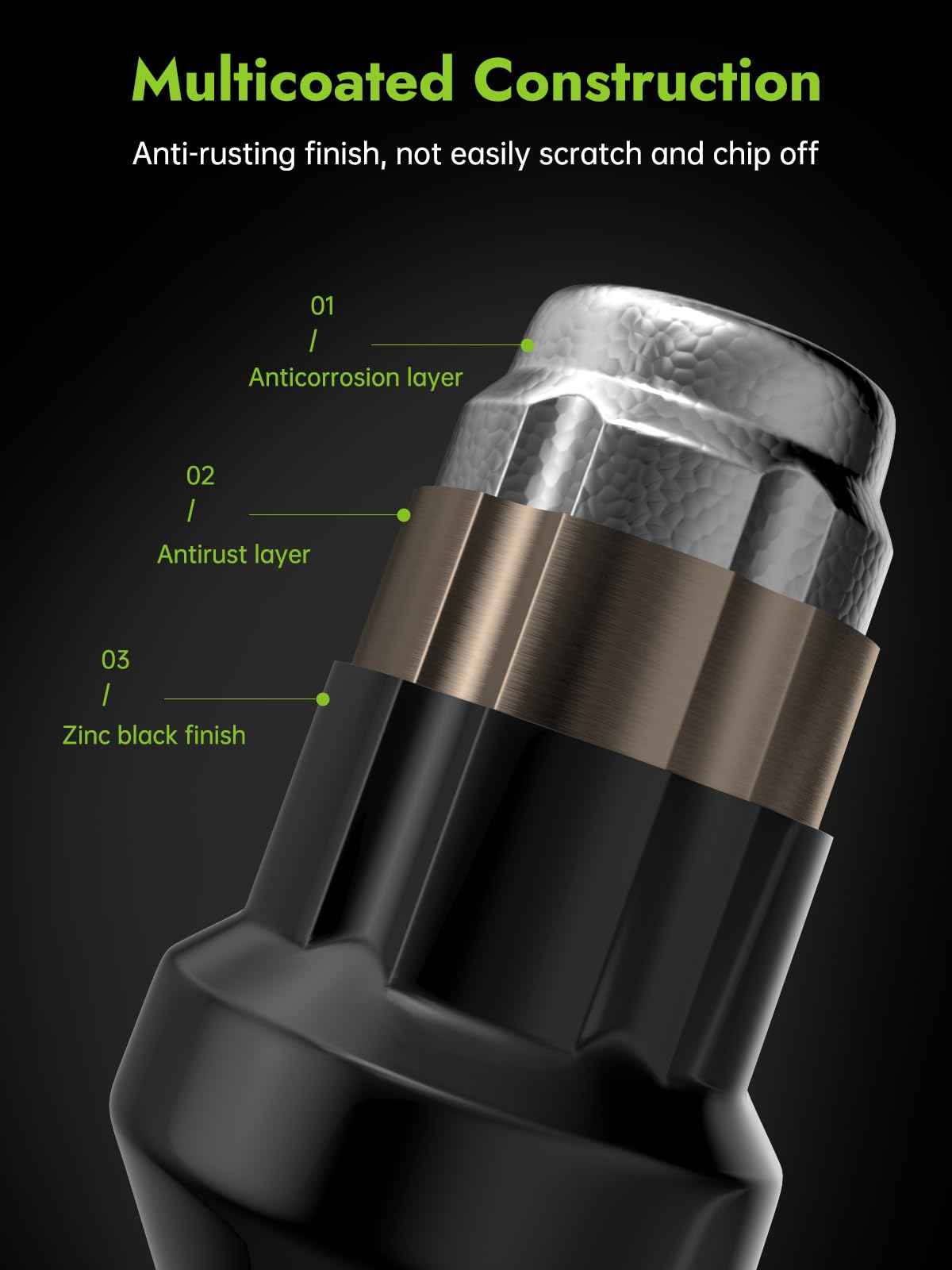 AUTOPTIM M10x1.25 ATV Lug Nuts - Replacement for Honda Foreman Ranchers Yamaha Can Am Outlander Arctic Cat Kawasaki Suzuki Aftermarket Wheel Nuts, Black 16PCS 6 Spline Closed End Nuts with Socket Key