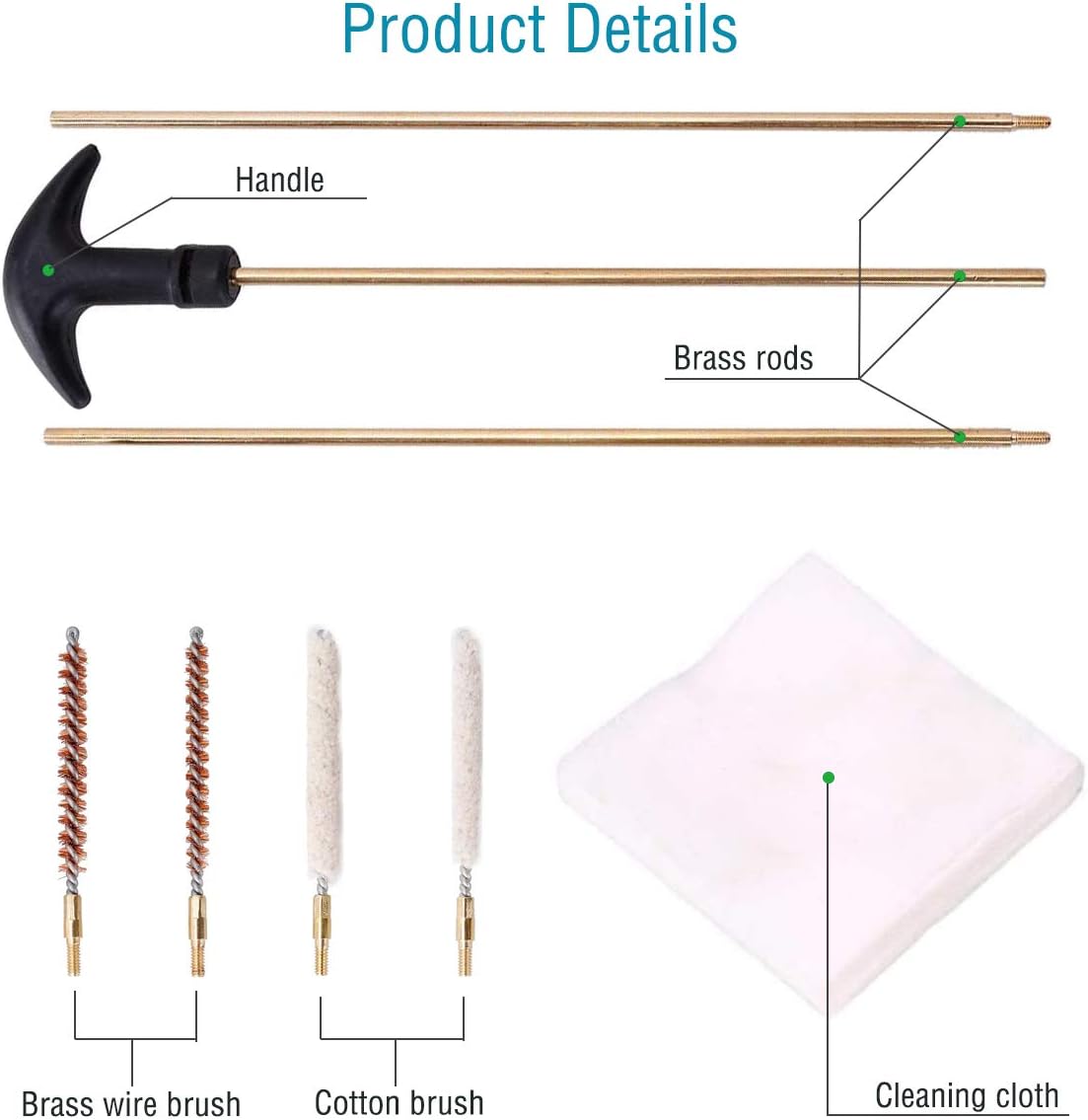 Skiennix Rifle Gun Barrel Cleaning Kit - .177/.22 Caliber Bore Brush Set for Pistols & Airguns