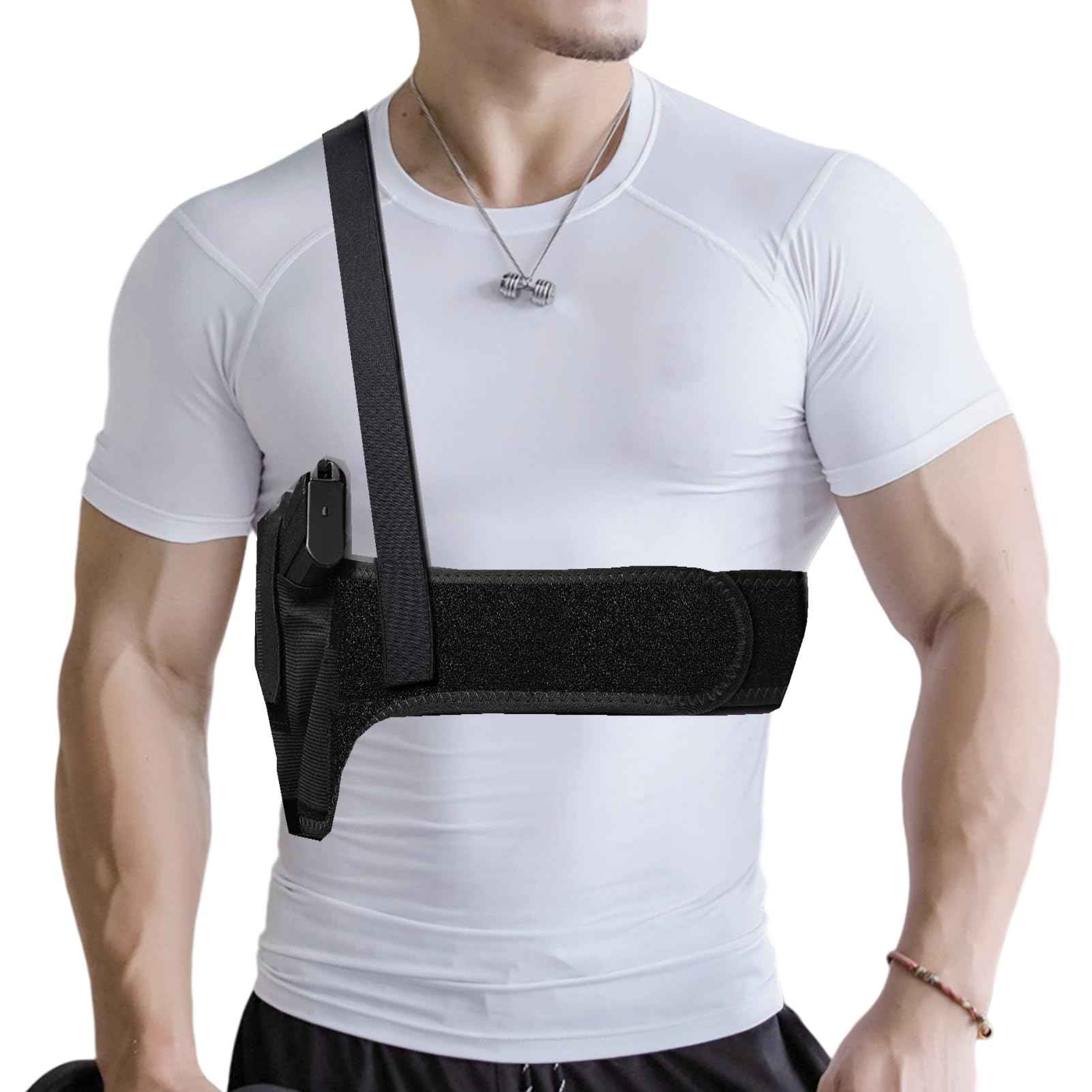 Quick Draw Shoulder Holster - Belly Band Holster for Everyday Comfortable Concealed Carry for Small, Compact and Other Similar Gear, Left Handed, Black 45"