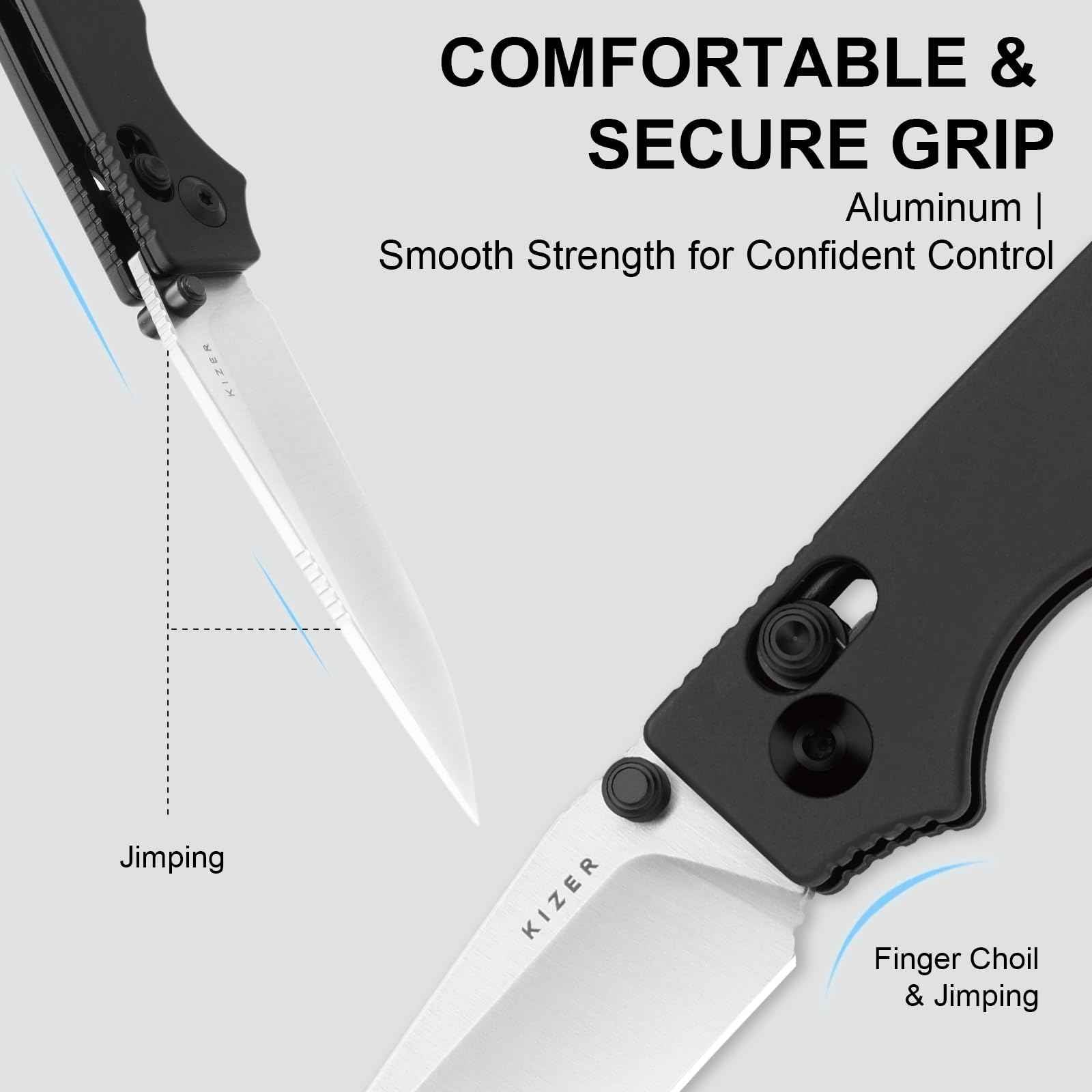 Kizer Original 2 EDC Pocket Knife, 3.17" 14C28N Modified Drop Point Folding Knife with Aluminum Handle, Thumb Stud Opener Clutch Lock, for Camping Hiking Fishing V3605.2MA1