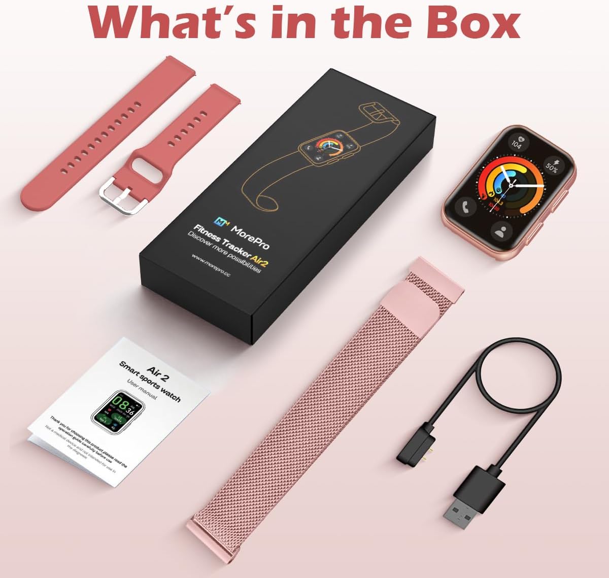 MorePro Fitness Tracker - Blood Oxygen Monitor & 24/7 Heart Rate | Waterproof Watch for Men & Women - Active Pink