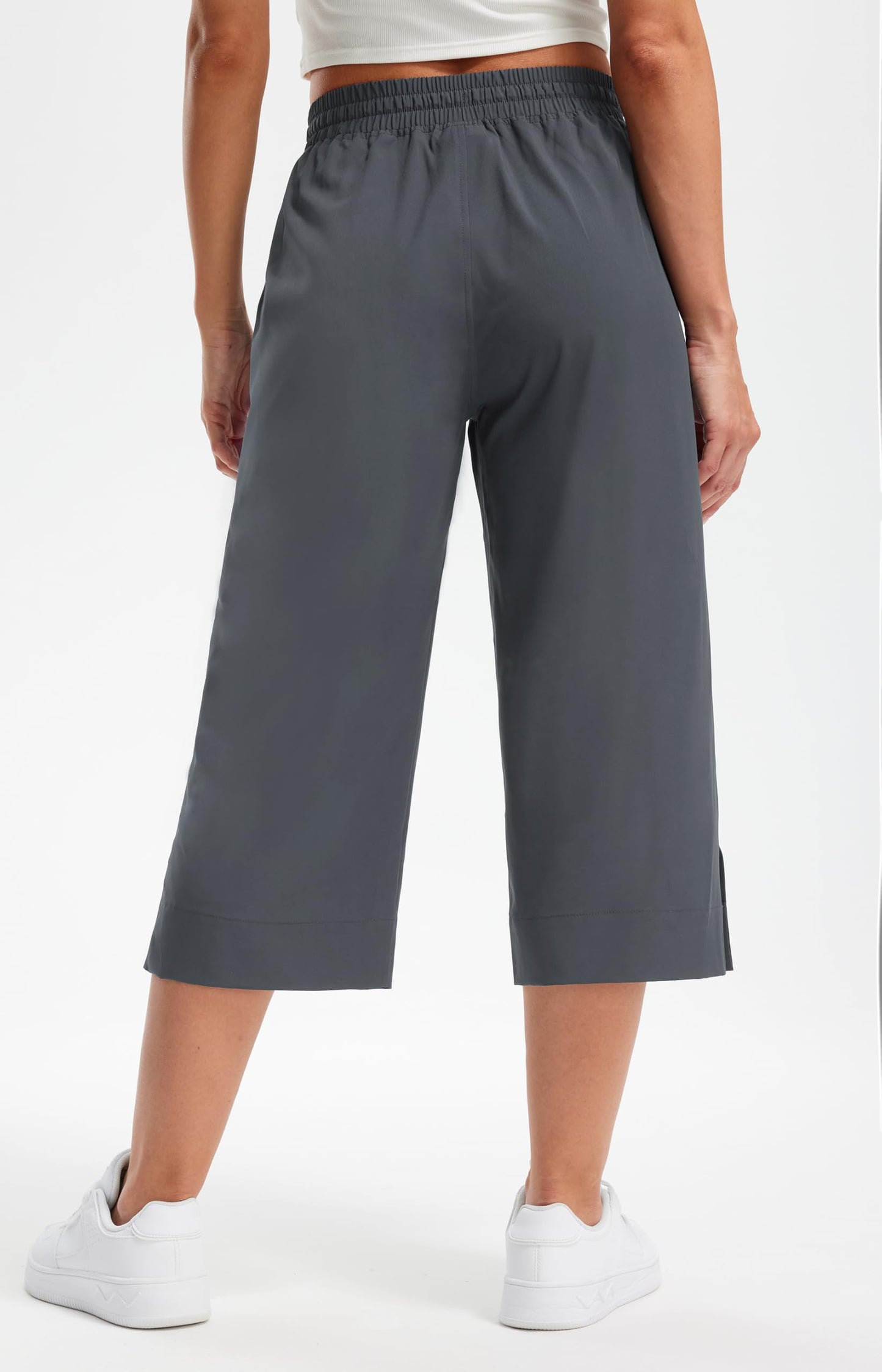Libin Lightweight Capri Pants for Women Wide Leg Beach Pants, Dark Grey L
