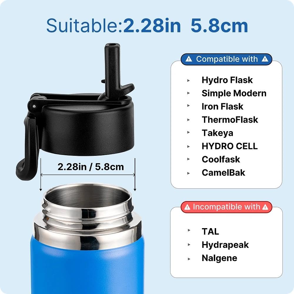 Prurex Straw Lid for Thermoflask, Takeya, Simple Modern, IRON °FLASK Wide Mouth Bottles (12-64oz),Leakproof Replacement Lid Compatible Hydro Flask,BPA-Free Straw Cap (2.28" Mouth)
