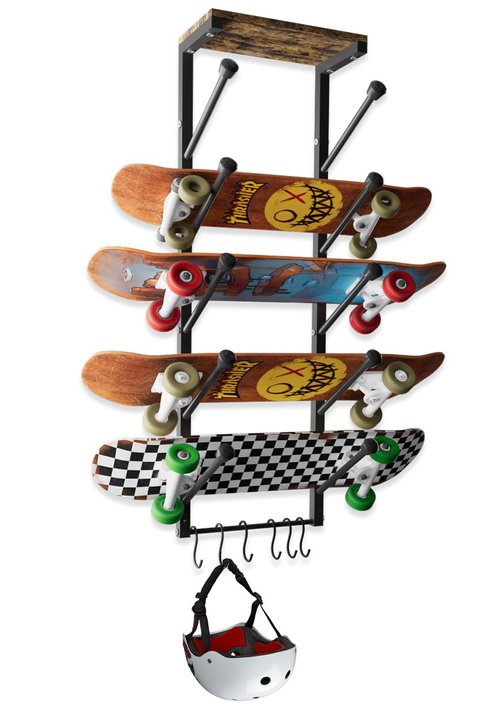 Koutemie Skateboard Rack Wall Mount with Five-Layer Skate Board Stand for Storage Longboard Deck Organizer, Skateboard Wall Display Hanger Holder with 6 Hooks for Home or Garage