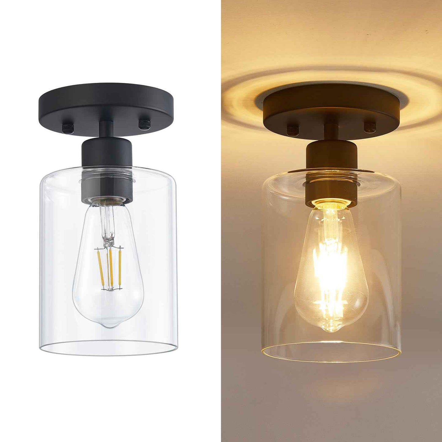 YYT 1 Light Semi Flush Mount Ceiling Light Black Kitchen Lighting Fixtures Ceiling Hallway Light Fixtures Small Cieling Lights with Clear Glass Shade Set of 1