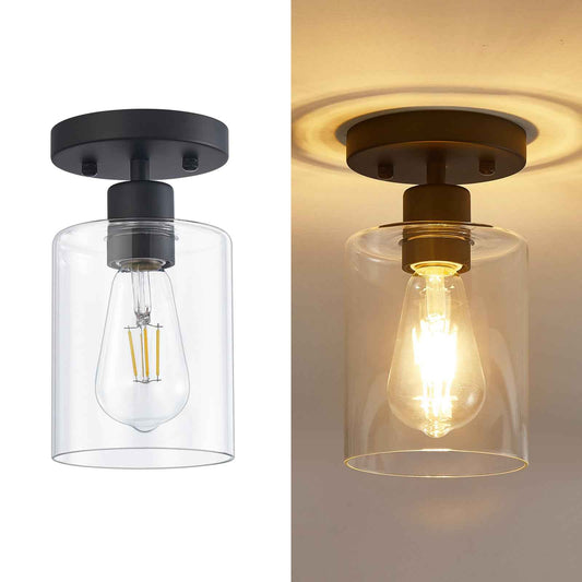 YYT 1 Light Semi Flush Mount Ceiling Light Black Kitchen Lighting Fixtures Ceiling Hallway Light Fixtures Small Cieling Lights with Clear Glass Shade Set of 1