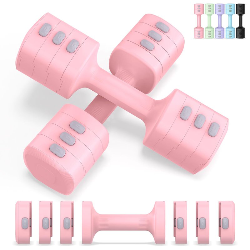 Nimsqury 11LB Adjustable Dumbbell Set, 4 Levels Hand Weight Set for Women/Men Each 2.2/3.3/4.4/5.5LB, Weights Dumbbells for Home Gym Exercise & Fitness (Pink)