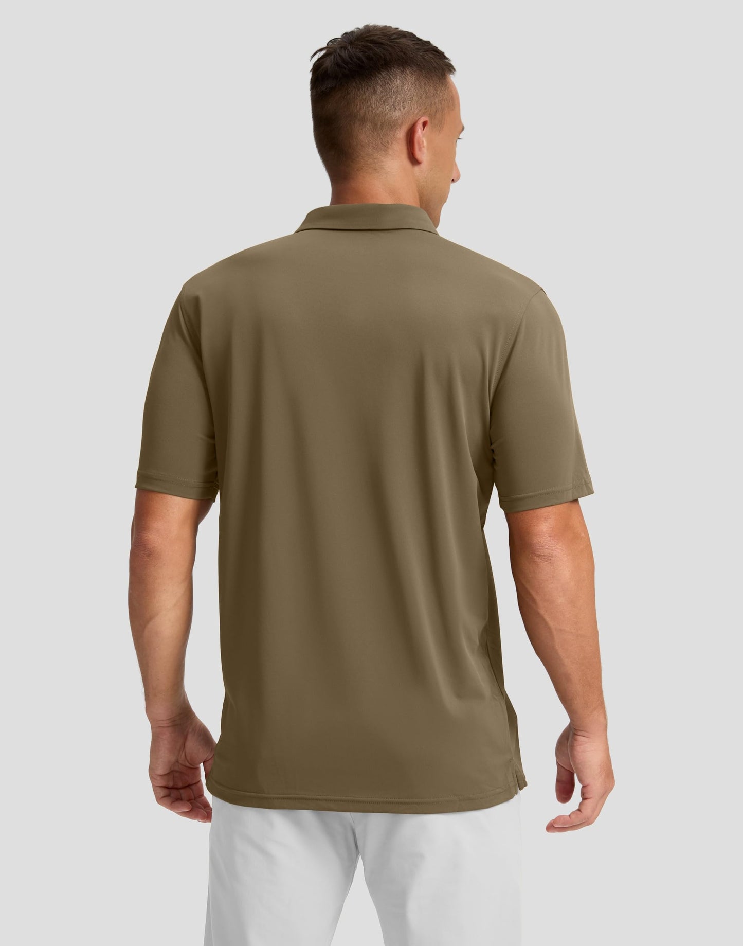 Men's Golf Shirts Dry Fit Moisture Wicking Performance Short Sleeve Collared Polo Shirts for Casual Athletic Business (Khaki, L)