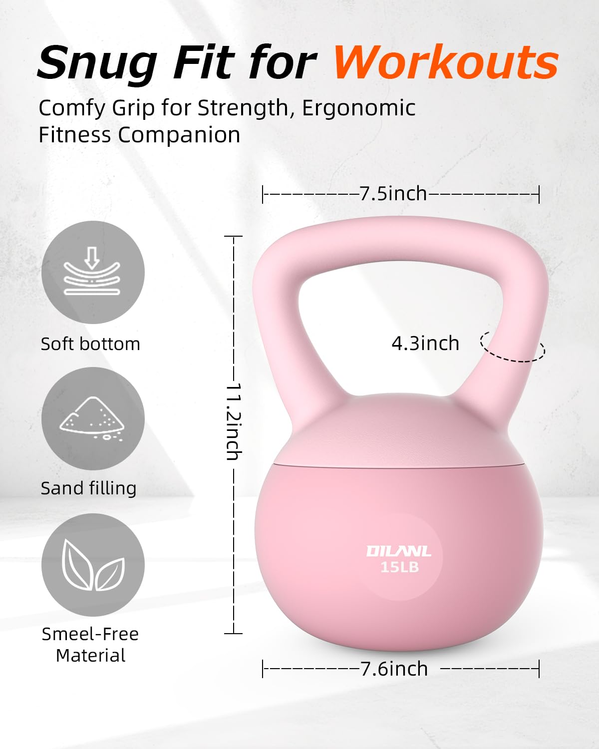 Soft Kettlebell, Safe Strength Training Kettle bell, Cushioned Impact-Resistant Base and Anti-Slip Grip Weight, Kettlebells Set for Home Workouts and Men/Women/ Beginners,With Non-slip Gloves (Pink, 15 LB)