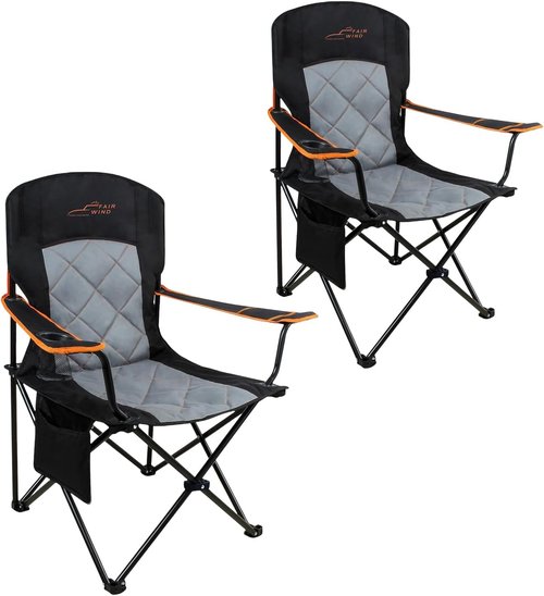 Fair Wind Heavy Duty Camping Chair - 350LBS Capacity, Fully Padded with Cup Holder & Side Pocket | Portable Lawn Chair for Tailgating, Beach & Sports