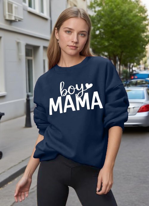YHHR Mama Sweatshirts for Women Boy Mom Letter Print Long Sleeve Pullover Casual Crew Neck Fall Blouse Tops Blue