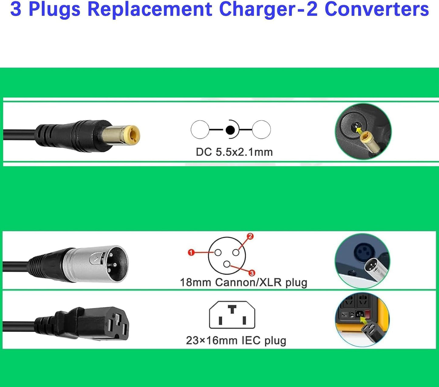 84V 3A XLR Charger - Universal 3-Plug Design for 72V Lithium Batteries | Compatible with Scooters