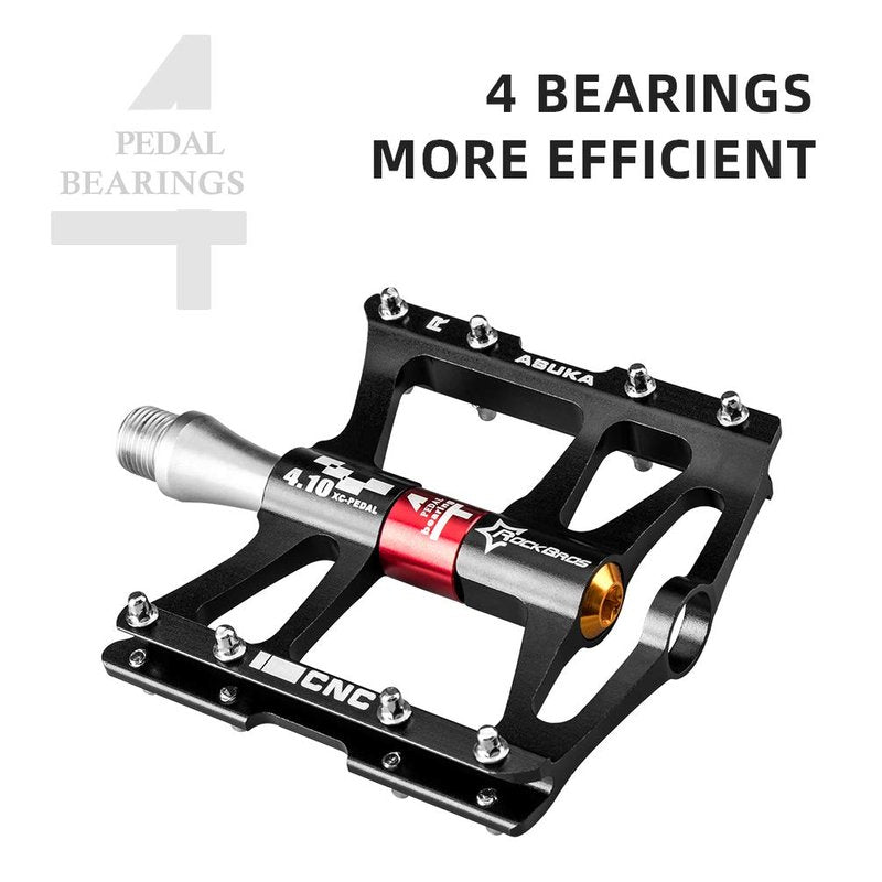 ROCKBROS 4 Bearings Mountain Bike Pedals MTB Padals Platform Flat Bike Pedals Aluminum Alloy 9/16"