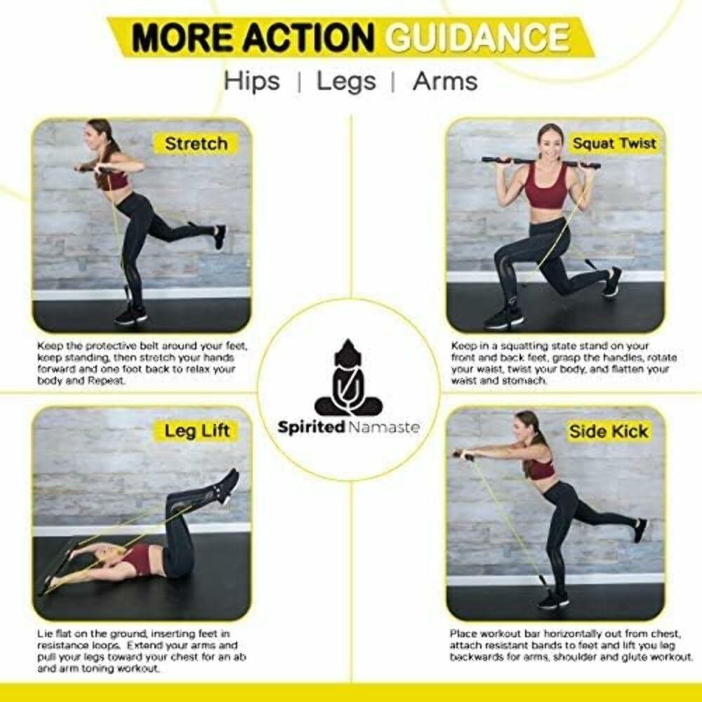 Spirited Namaste-Pilates Bar Home Gym Workout Equipment Kit with Resistance Bands| Portable Exercise Fitness Bar/Stick for Women and Men | 20,30, & 40 lb Pilate Toning Adjustable Squat & Body Band