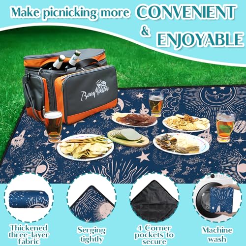 Awufncksn 6'8 x 6'8 Waterproof Picnic Blanket Beach Mat Sun & Moon Blue