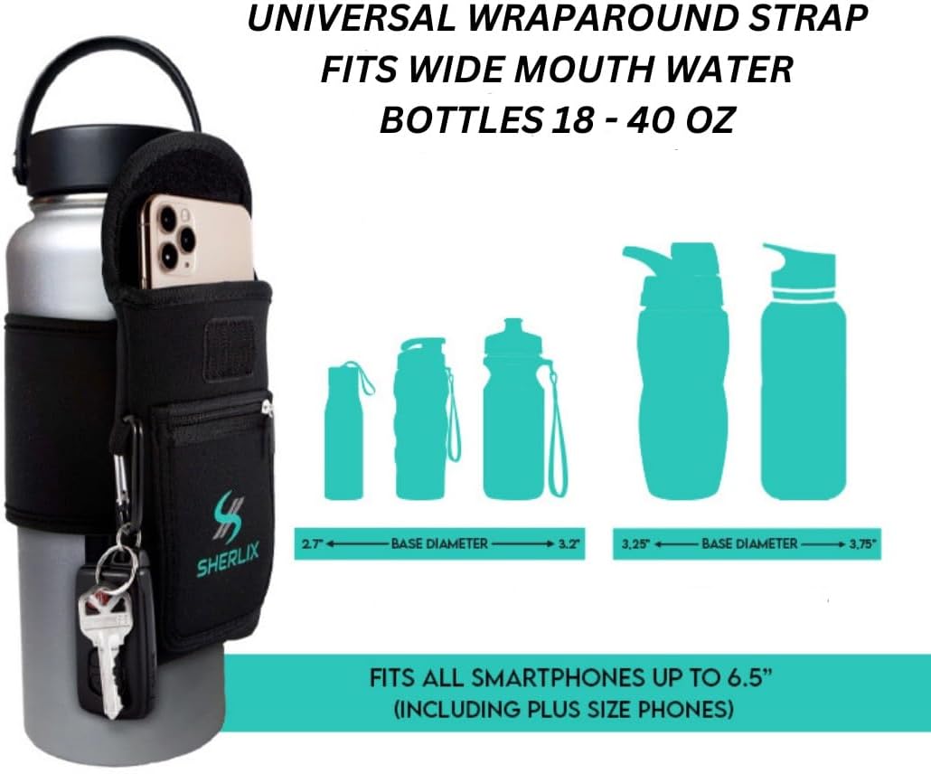 Skiennix Gym Water Bottle Pouch - Waterproof Neoprene Sleeve with Accessory Pockets | Fits 18-40 oz Bottles