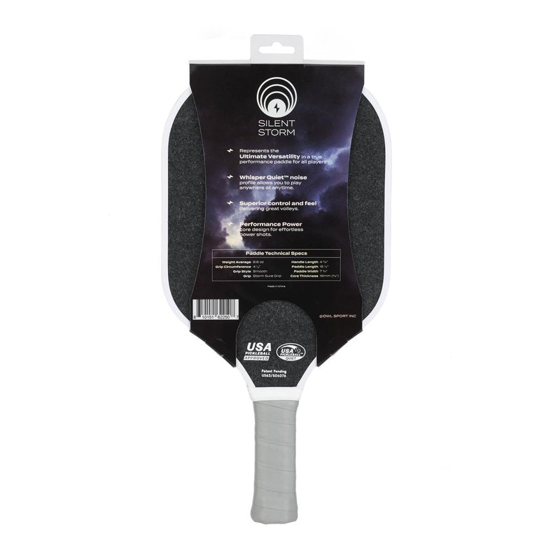 OWL Sport SILENT STORM Pickleball Paddle, 100% USAPA Tournament & League Approved, Max Control Play 16 MM Core, Patented High Performance Surface, Over 50% Noise Reduction, for All Skill Levels
