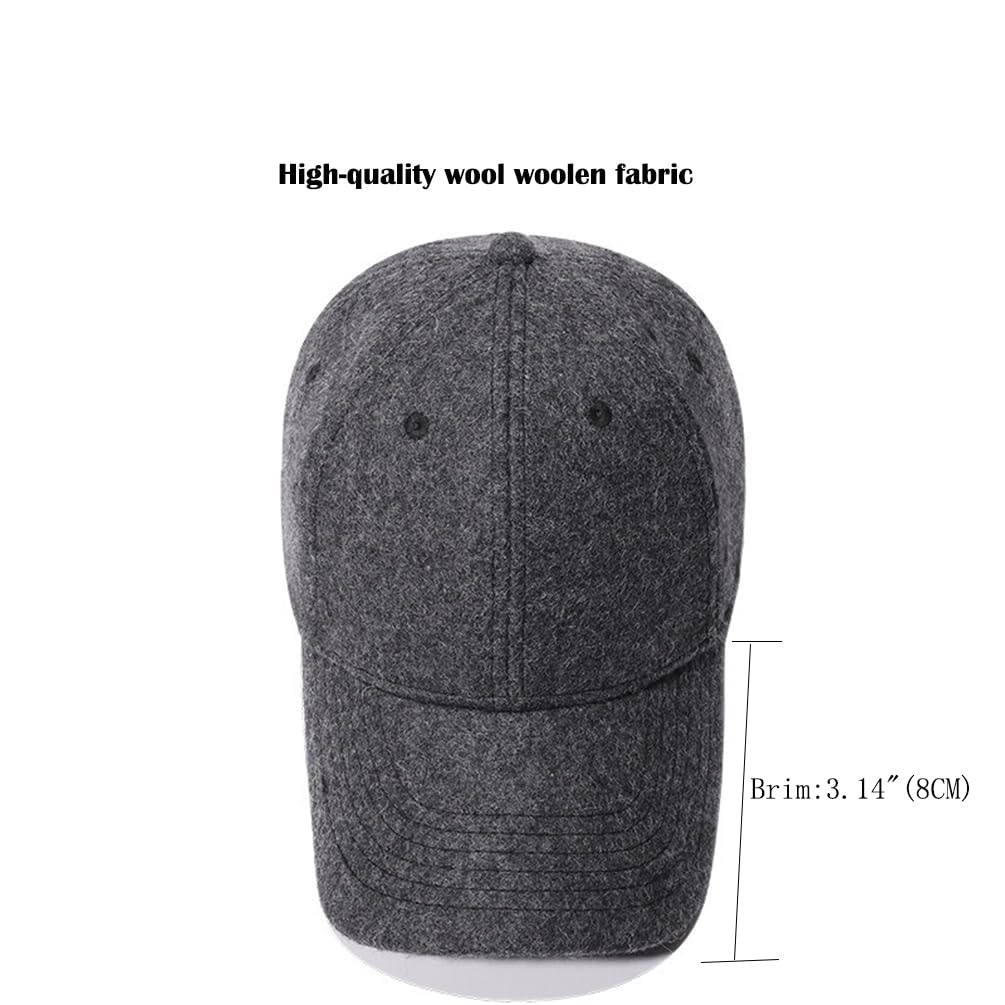 JHDESSLY Men Warm Baseball Cap Big Hat Adjustable Woolen Classic Solid Dad Travel Outdoor