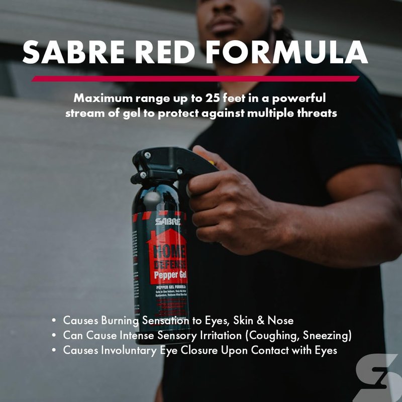 SABRE Red Home Defense Pepper Gel With Wall Mount For Easy Access, Max Strength OC Spray, UV Marking Dye Helps Identify Suspects, Full Hand Grip For More Accurate Aim, Secure Pin Safety, 32 Bursts