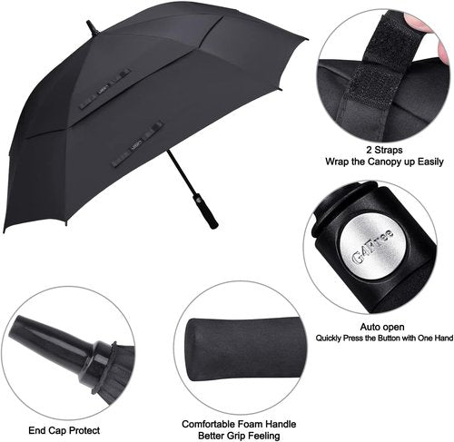 G4Free Extra Large Golf Umbrella - 62/68 Inch Windproof Double Canopy with Auto Open Feature