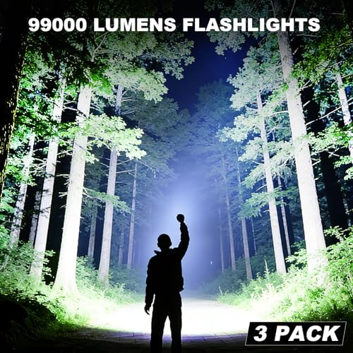 Lylting Rechargeable 99,000 Lumens LED Flashlight 3-Pack, Waterproof, 5 Modes for Camping Emergency Home