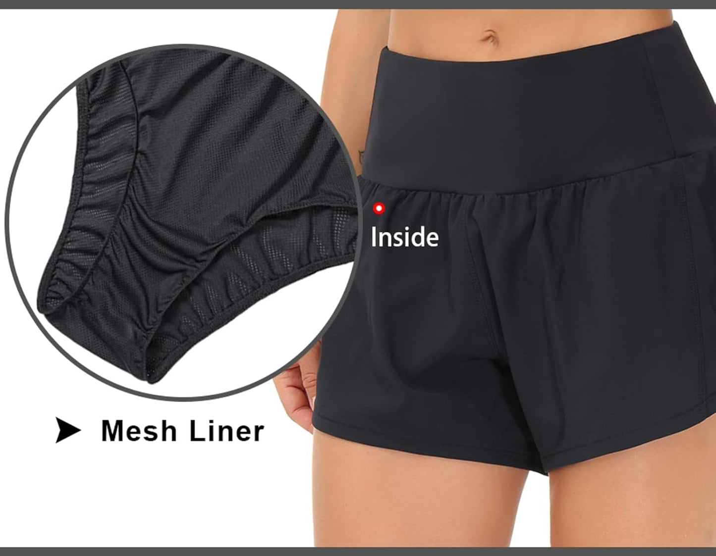 The Gym People High Waisted Running Shorts - Quick Dry Athletic Design with Mesh Liner & Zipper Pockets