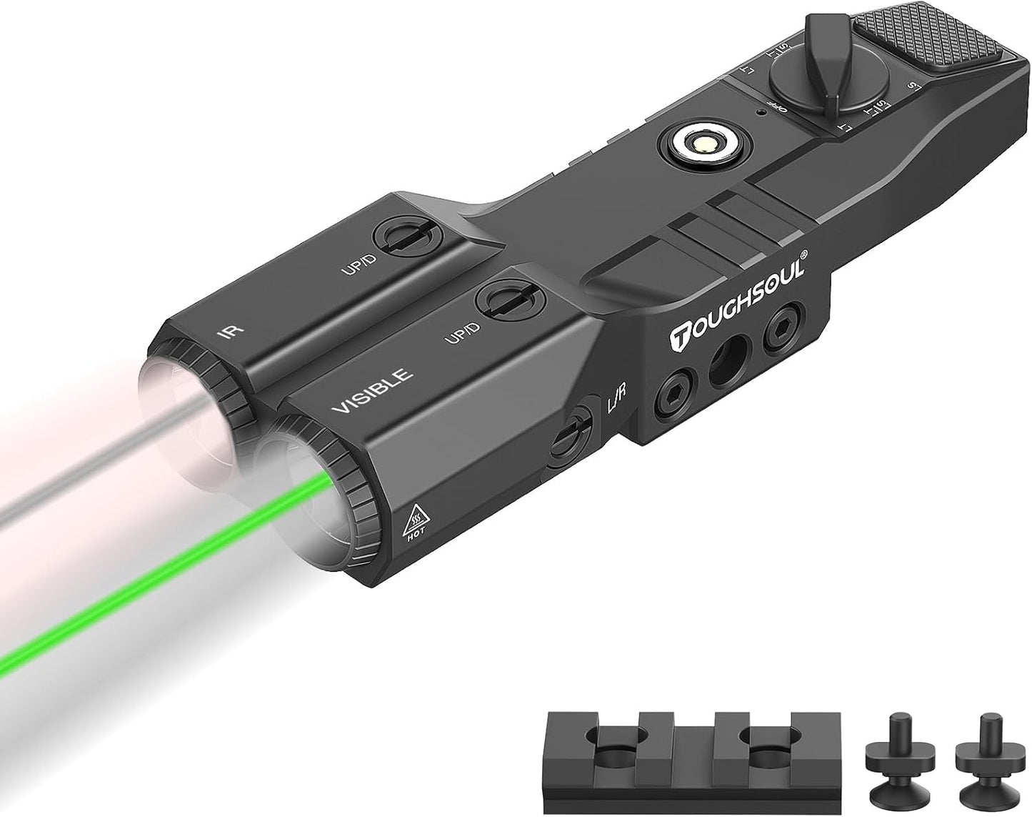 TOUGHSOUL Tactical Flashlight with Green Laser & IR Illuminator | 4-in-1 Rechargeable Rifle Light