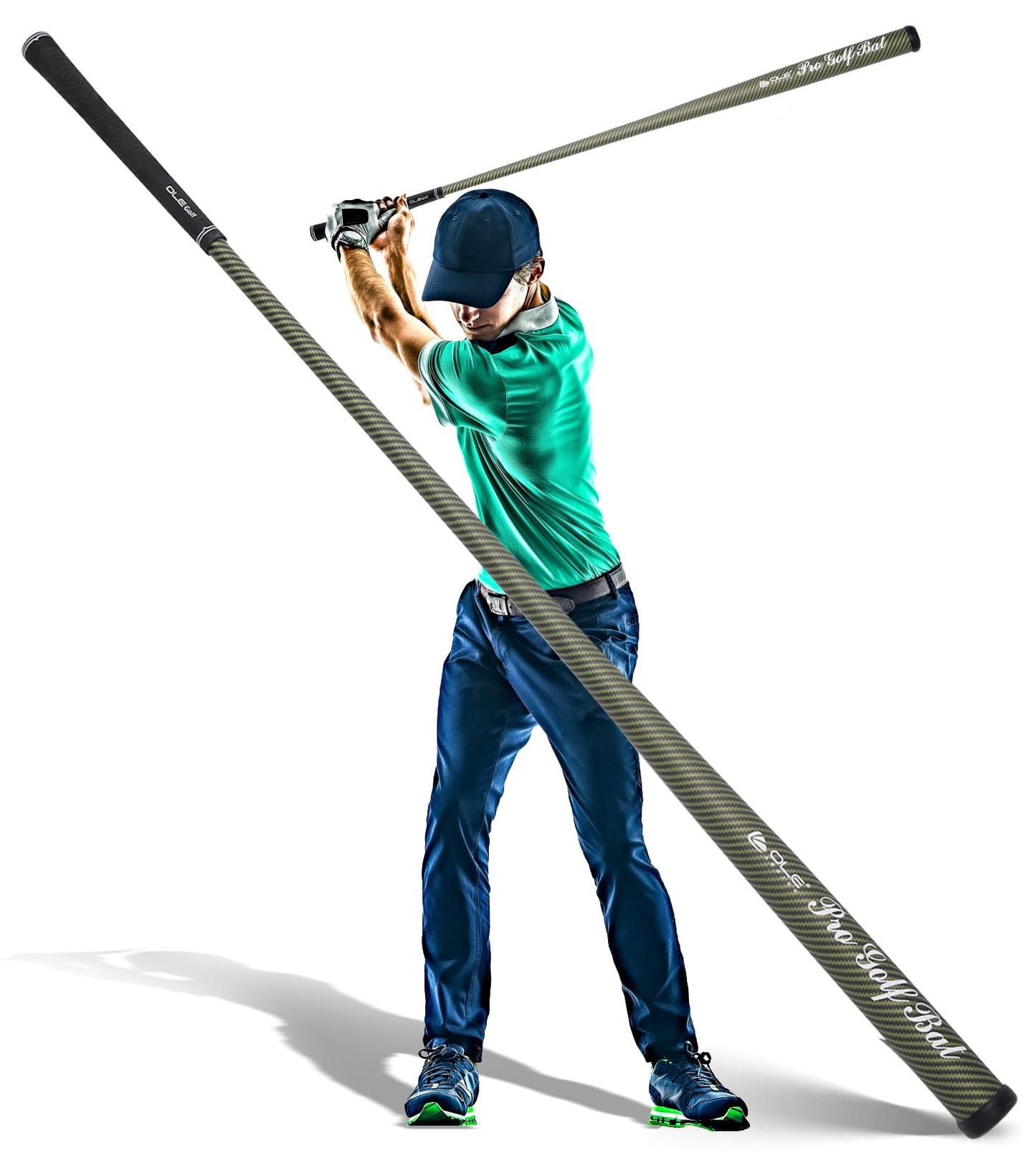 OLE ANDIGO Golf Swing Trainer Pro Golf Bat Carbon Fiber Golf Swing Training Aid,Increase Club Head Speed,Golf Warm-Up Stick,Strength and Tempo Training Golf Accessories for Men Women (Green)