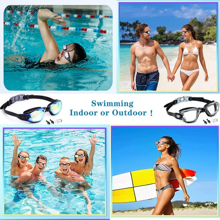 Swim Goggles - Anti-Fog, UV Protection, 2 Pack for Adults & Youth