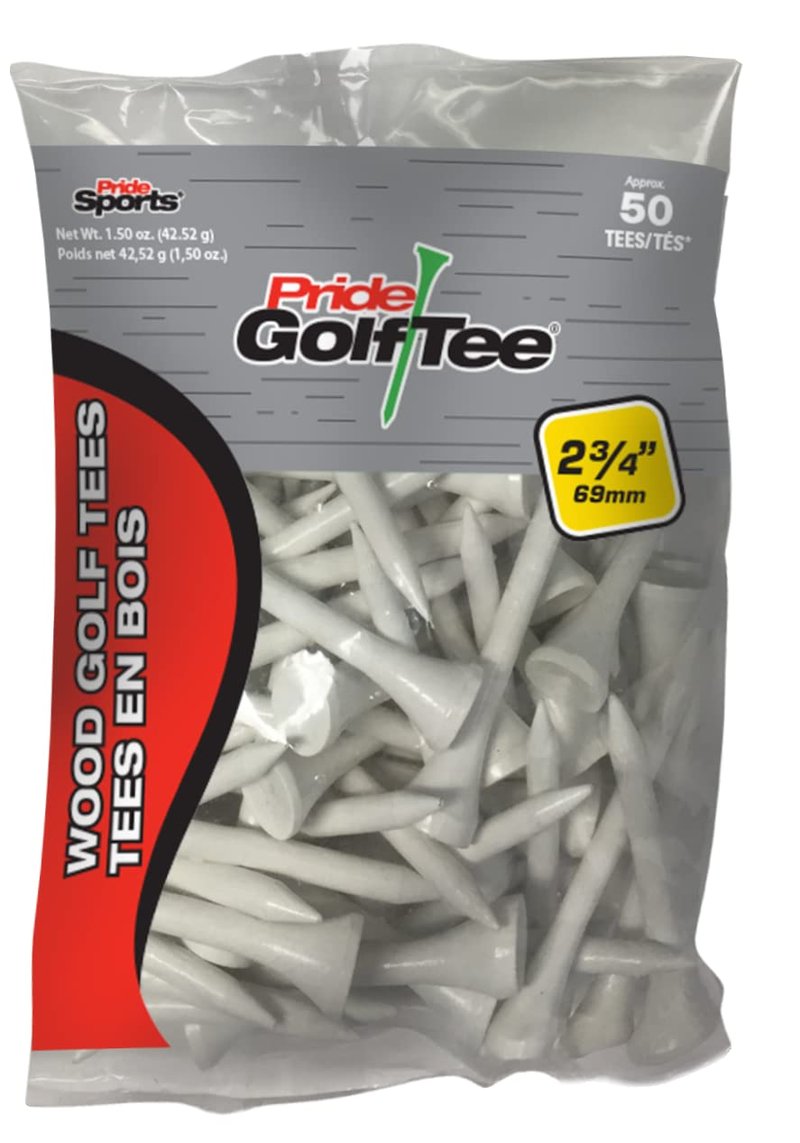 Pride Golf Tee Deluxe Wood Golf Tees - 2-3/4 Inch, 50 Count - White - Perfect for Drivers and Woods - #1 Brand on the Tour