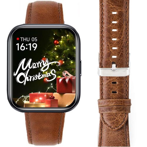 ID208 Plus Smart Watch Bands, Lamshaw Crazy Leather Breathable Replacement Smartwatch Strap Wristband Compatible for Quican ID208 Plus 1.8 Inches, aeac ID208 Plus, WMK ID208 Plus 1.8 Inches Smart