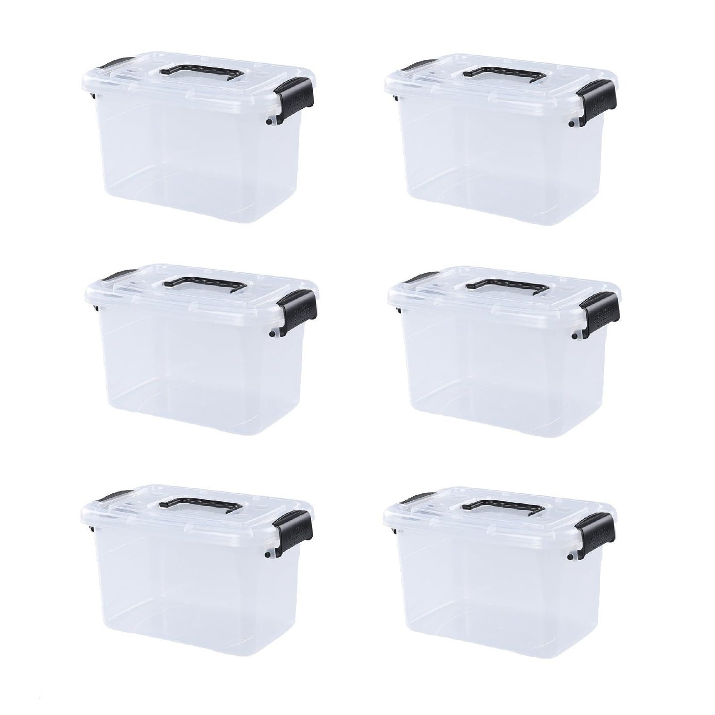 Hespama 6 Packs 6 Quart Lidded Storage Bin, Small Latch Container Box
