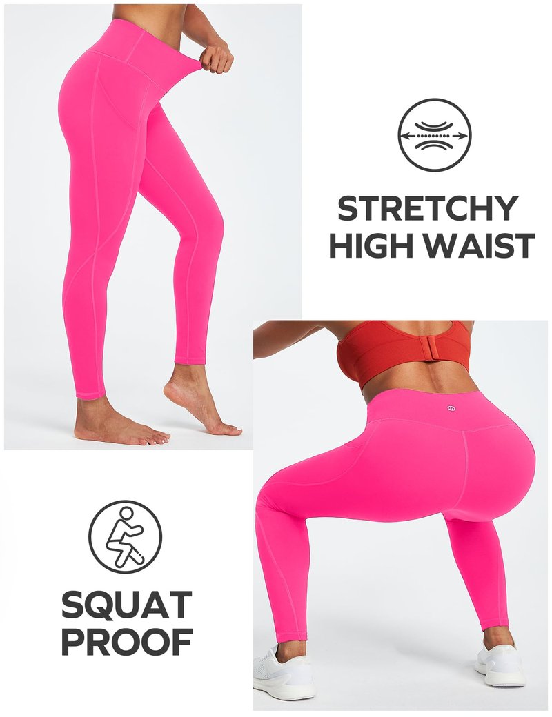 Ewedoos Leggings with Pockets for Women High Waisted Athletic Workout Compression Leggings Tummy Control Yoga Pants Women Hot Pink