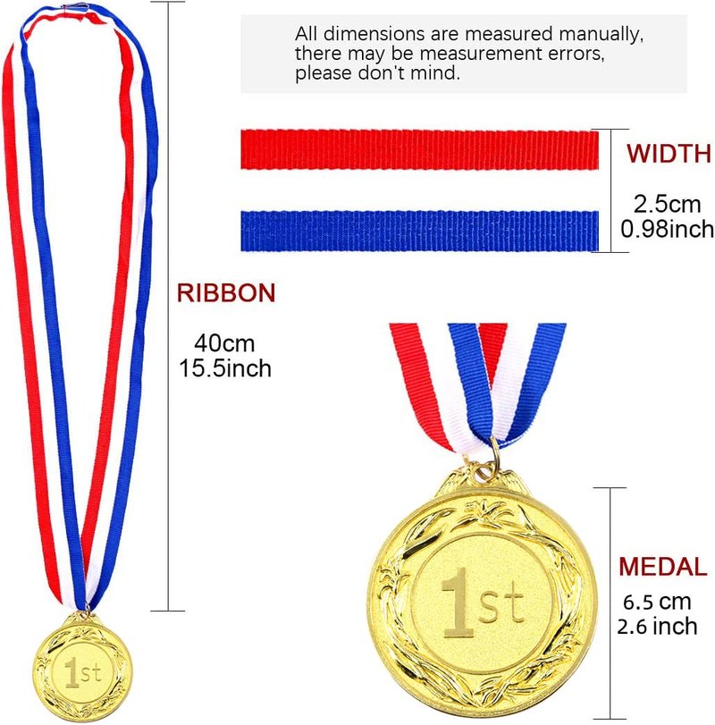 Swpeet 12PCS Metal Award Medals with Neck Ribbon, Olympic Style Winner Medals Gold Silver Brone Medals 1st 2nd 3rd Place Medals for Sports, Competitions, Party