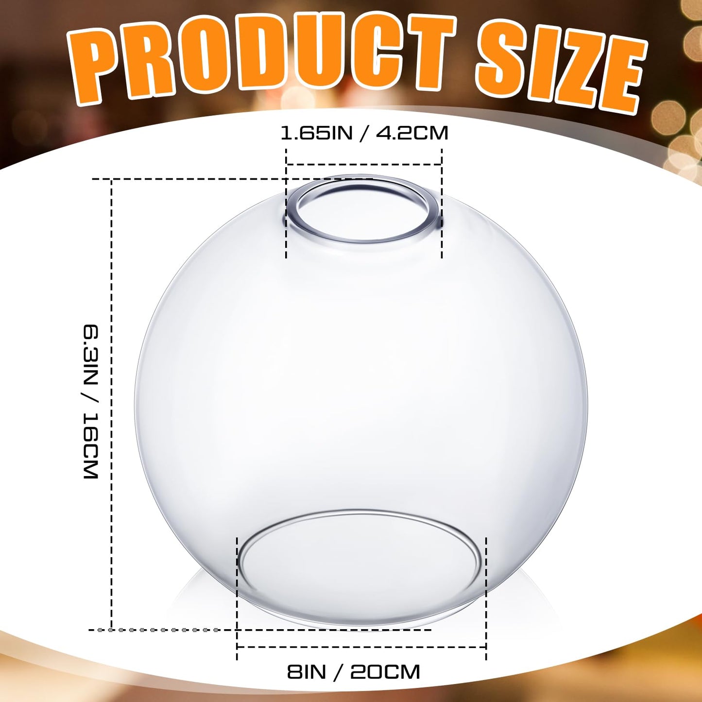 Glooglitter 4 Pack Fixture Replacement Globe Shade 8 Inch Diameter E26 Base 1-5/8 Inch Fitter Round Glass Globe Lampshade Cover for Pendant Wall Sconce Chandelier Vanity Light (Clear)
