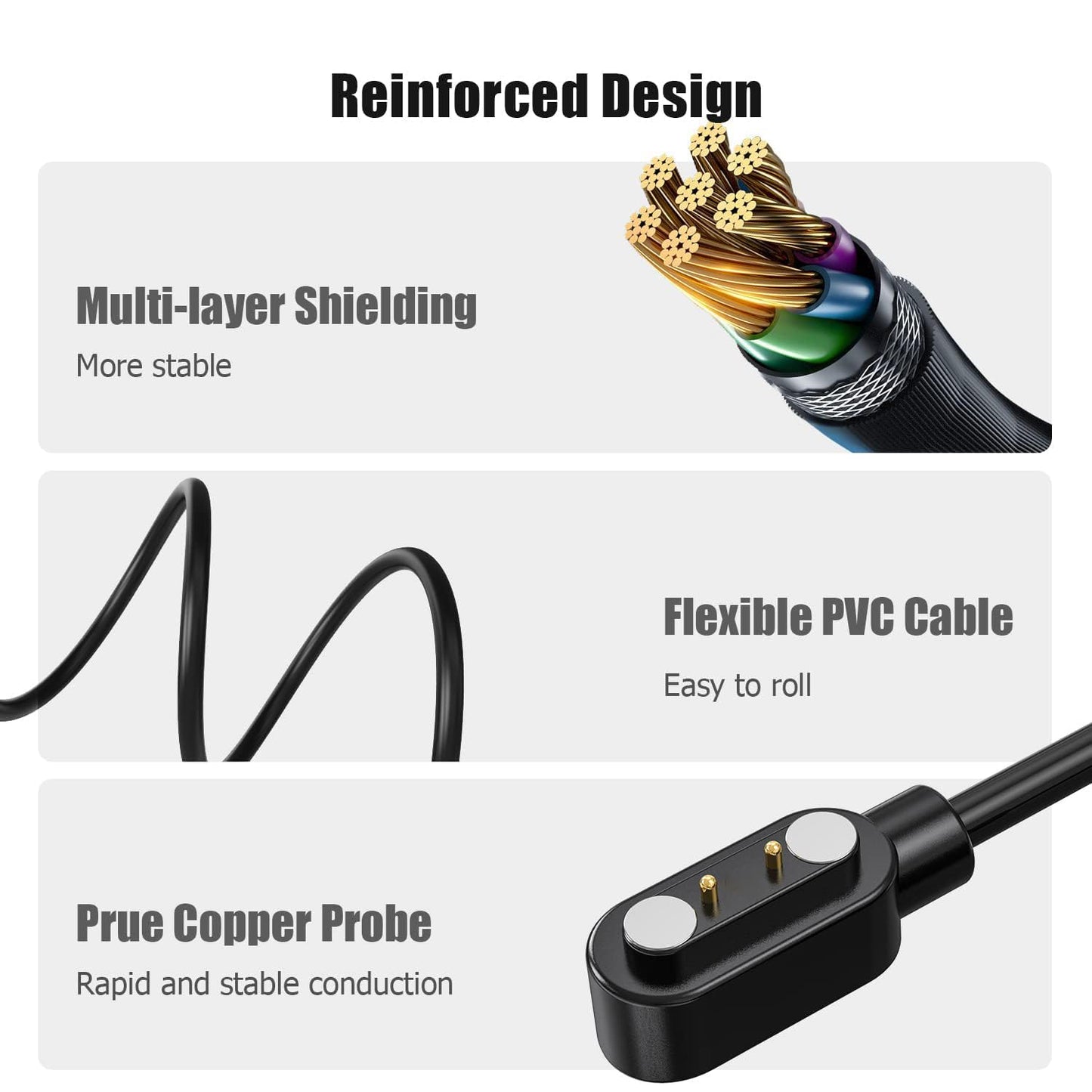Compatible for Jugeman Smart Watch Charger, Charging Replacement Cable Compatible for Jugeman P131, P99 Smart Watch (Type C-Black+Black, 7.62mm Charger)