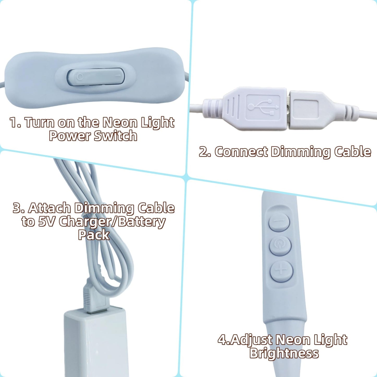 FLAGMEE Neon Light Dimmer Switch USB Adapter for 5V LED Neon Signs - Adjustable Brightness Controller, 1.5M Power Cord, Solve Non-Dimmable Lights