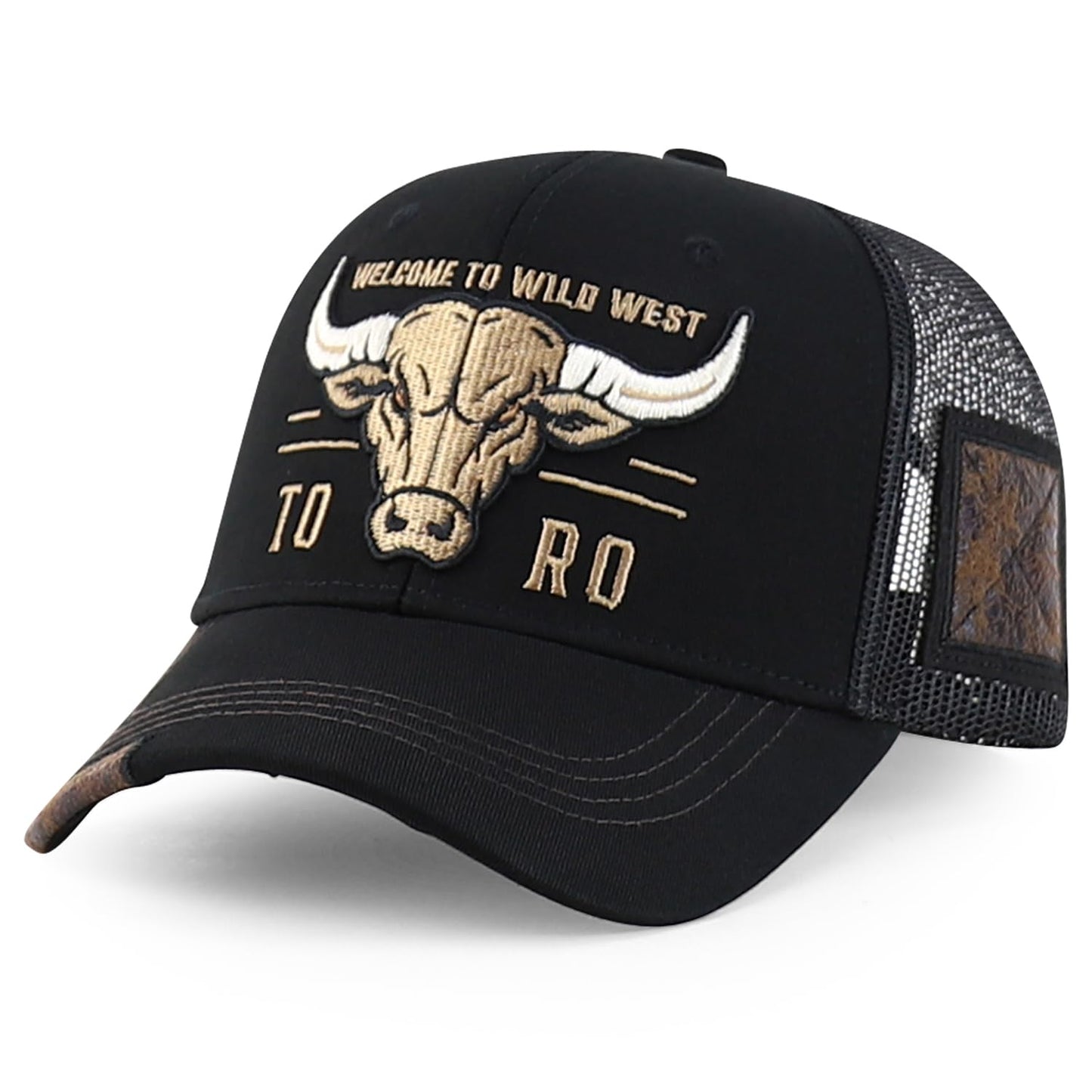 Trendy Apparel Shop Bull Embroidered Western Snapback Trucker Cap - Black Black 2
