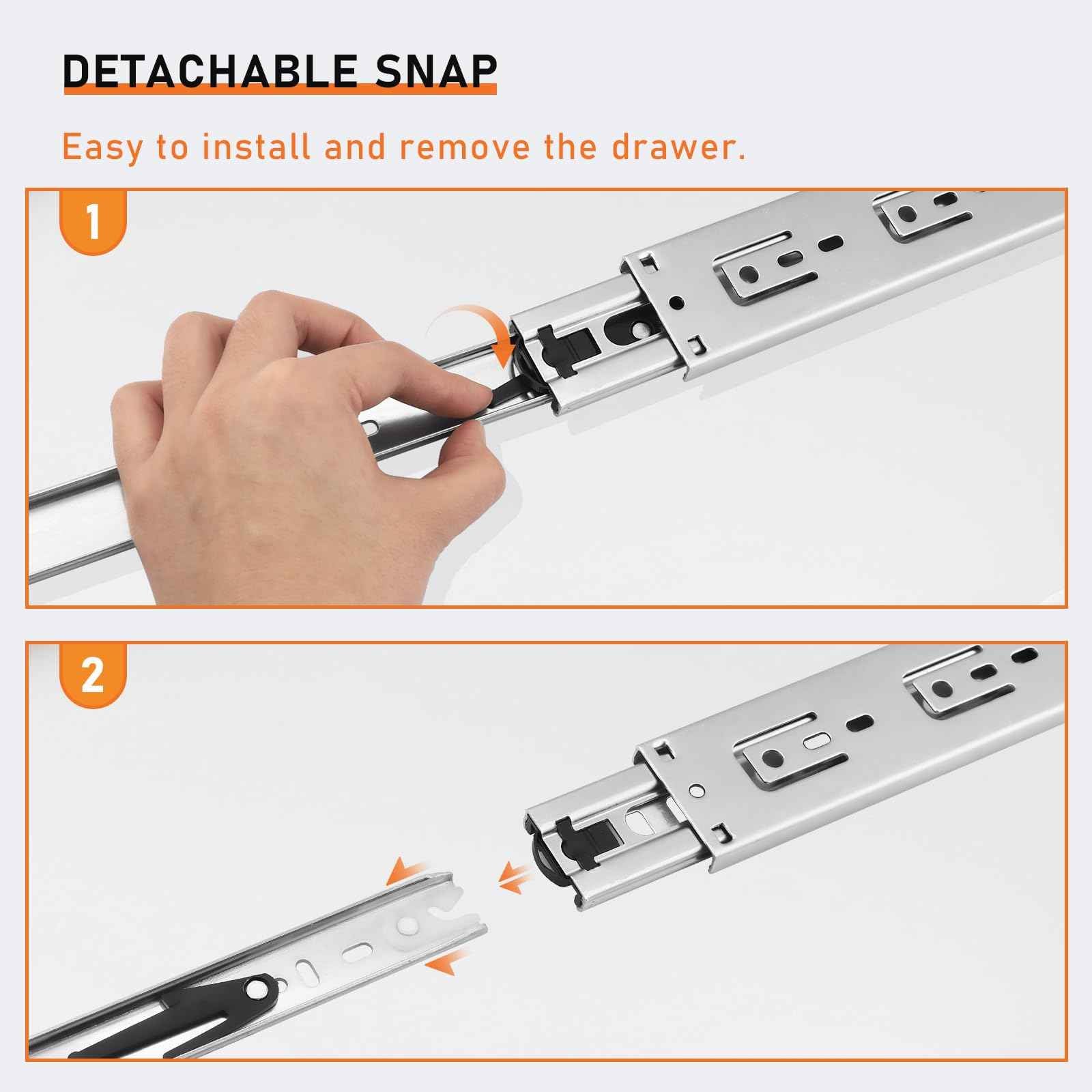 Probrico 1 Pair 22 Inch Rear/Side Mount Drawer Slides with Rear Mounting Brackets, Heavy Duty Ball Bearing Soft Close Drawer Glides, 3 Folds Full Extension Dresser Drawer Runners