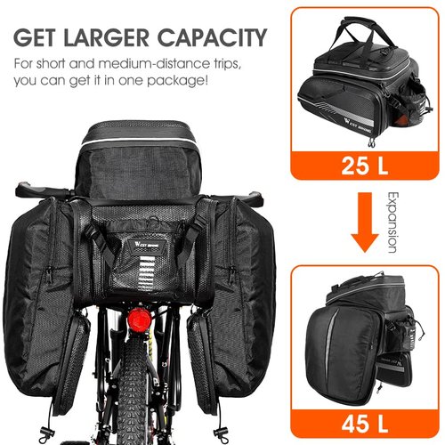 HONGYEA Bike Bags for Bicycles Rear Rack Waterproof | 45L Large Capacity Panniers Trunk Bag with Extra Padded Foam Bottom Bicycle Rain Cover Shopping Commuter Trip (BLACK-45L)